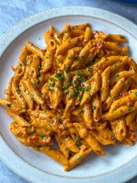 Spicy Arrabbiata red pasta with tomato sauce and herbs - Italian cuisine at Coffee Koffein
